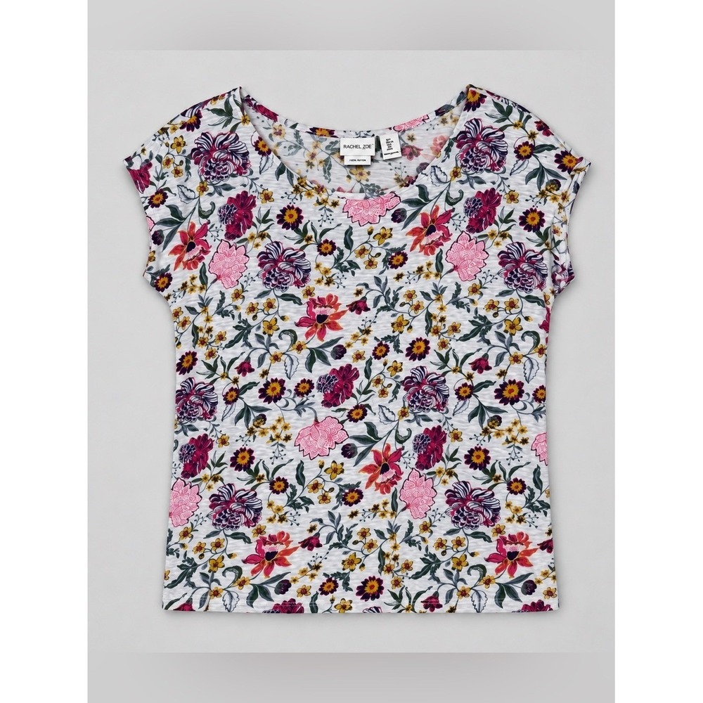 Rachel Zoe 100% Linen Blouse Top Large Floral  Euro Summer Coastal Beachy